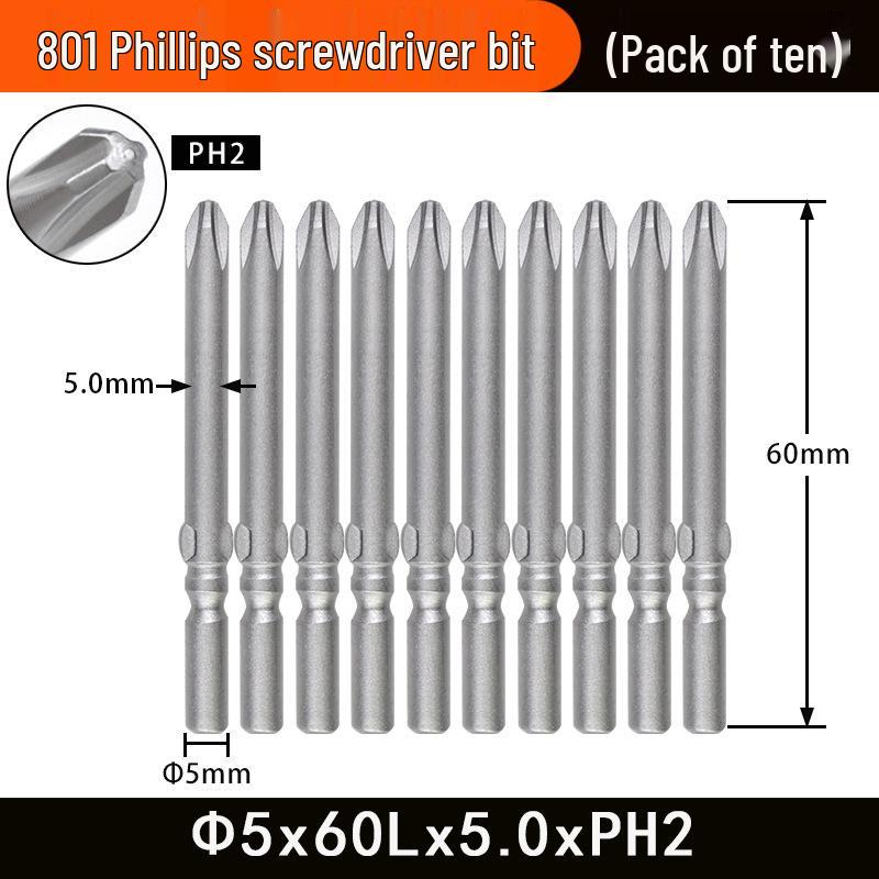 Nigao 801 Phillips Electric Screwdriver Bit, S2 Steel, Magnetic, 5mm Shank, 60mm/80mm Length