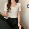 Fashion Ice Silk Short Sleeved Knitted Women's T-shirt Spring Summer New Slim Fit Thin Pullover Bottomed Sweater Women's Short Top Women's Clothing
