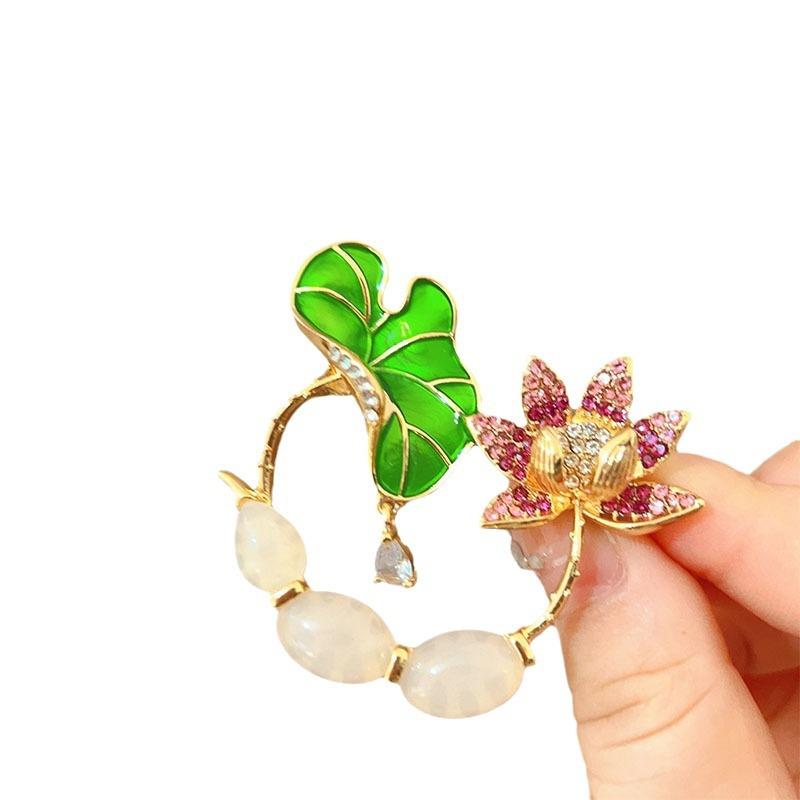 Good Luck Lotus Lotus Retro Brooch High-end Elegant Lotus and Lotus Petal Brooch Waist-Adhesive Pin