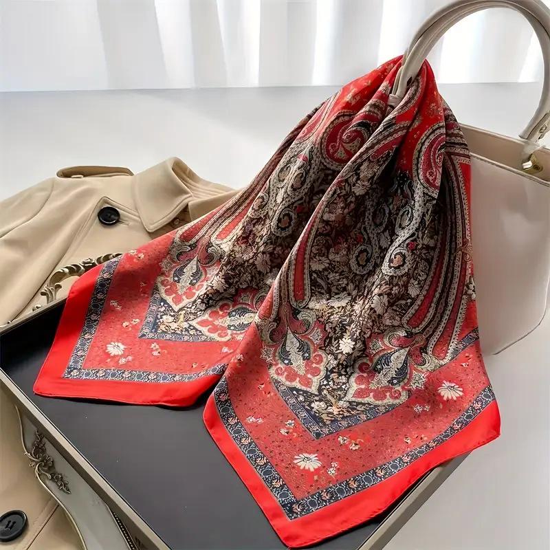 Women's Korean Style Retro Printed Imitation Silk Scarf for Professional and Casual Use