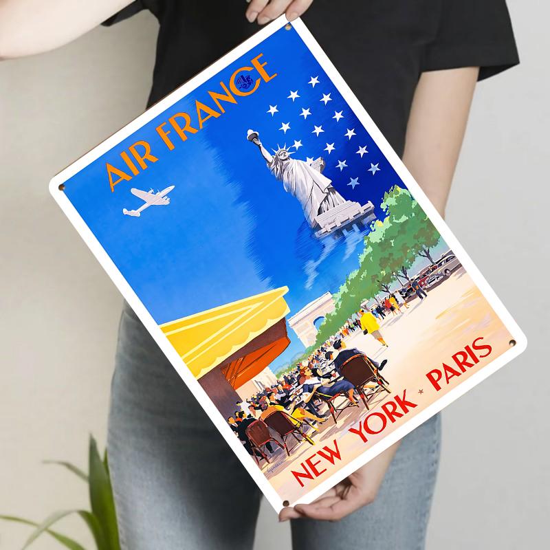 

Vintage Air France New York Paris Route Poster Metal Tin Sign Home Bar Cafe Decorative Wall Art 20x30cm（7.8x11.8inch）