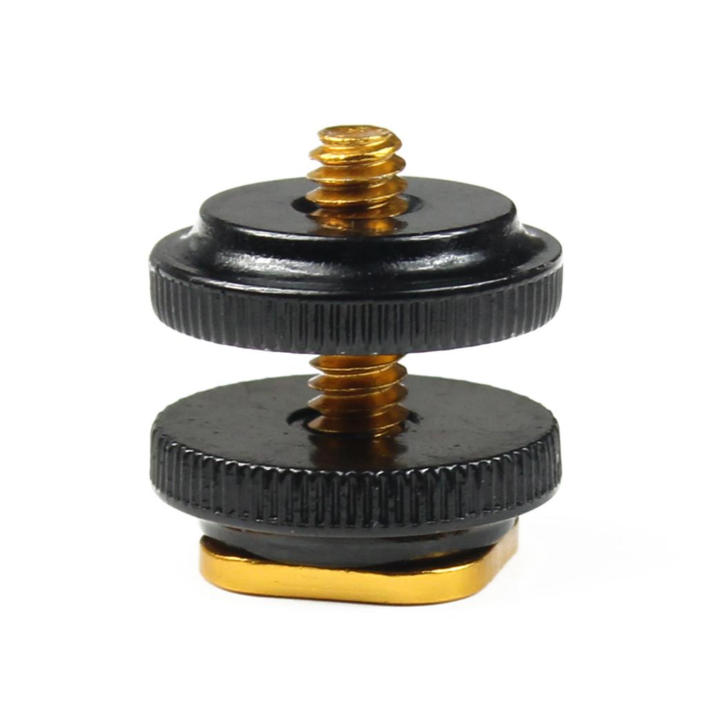 3/8 1/4 Double Nut Single Cold Shoe Tripod Mount to Flash Hot Shoe Screw Adapter for GoPro Hero Action Camera DSLR Photo Studio