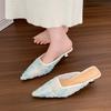New Style Popular Small Fragrant Wind High Heel Half Slippers Spring/summer Vintage High Heels Gentle Single Shoe Sequined Shoes