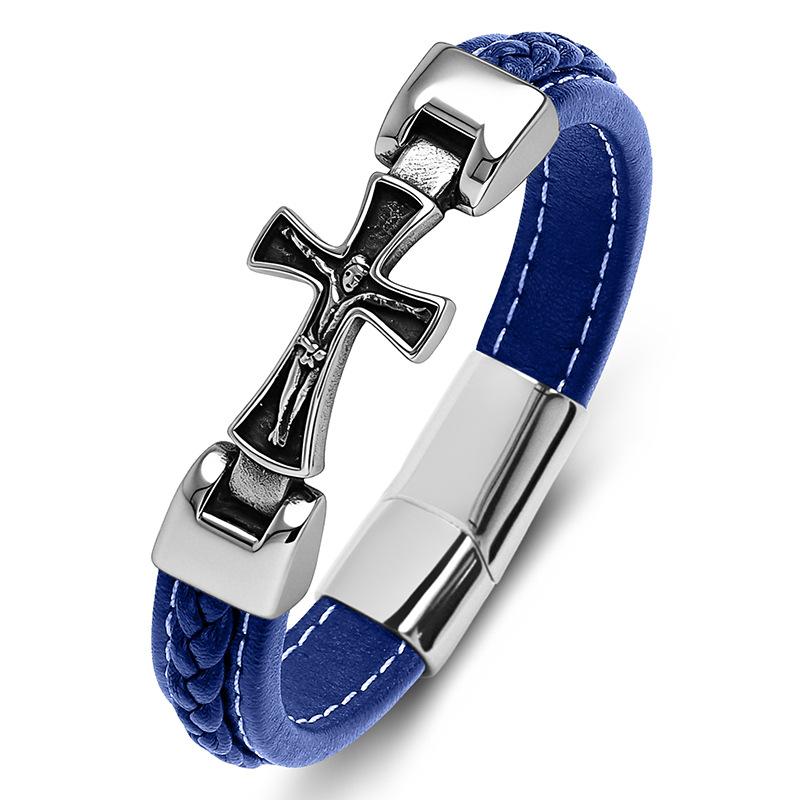 2026 Classic Religious Totem Cross Men's High-end Leather Bracelet