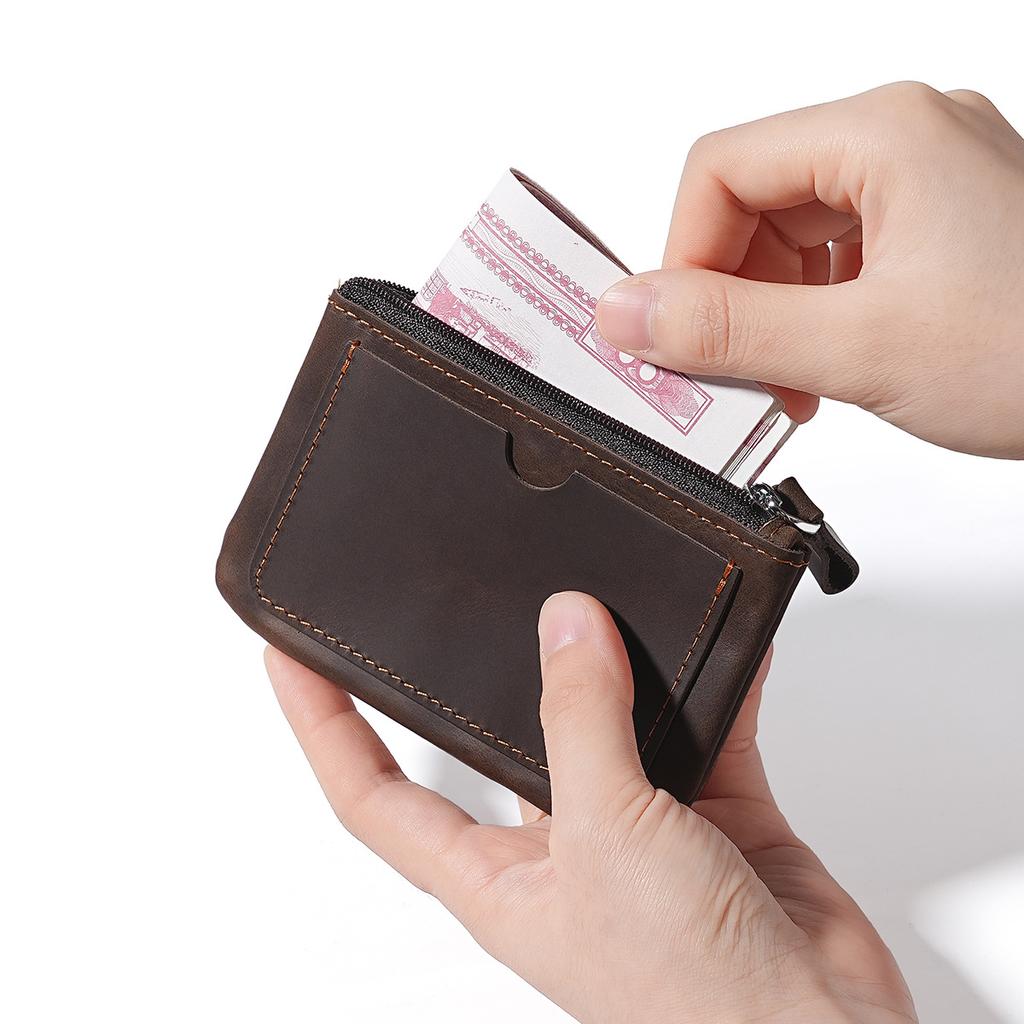 Genuine Leather Zipper Coin Purse for Men Credit Card Holder Mens Coin Purses Cash Change Wallet Car Smart Holder Money Pouch