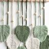 Wall Decor Large Boho Macrame Handmade Yarn Woven Wall Art Leaf Tapestry Wall Hanging with Faux Feathers for Home Decor