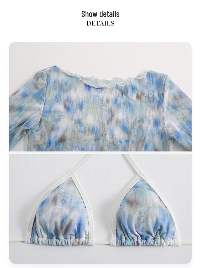 Women's 2025 Split Printed Swimsuit: Tummy Control Slimming Bikini with Hip Wrap Skirt - Four-Piece Set for Hot Spring Resort.