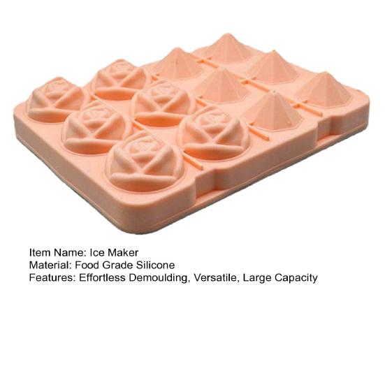Rose Shaped Silicone Ice Cube Tray 12-Cavity Flexible Ice Mold for Diamond Ice Cubes Easy-Release Dishwasher Safe Ice Maker for Cocktails Whiskey