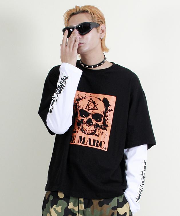 Deumakeu Skull Graphic Double Sleeve Long Sleeve T-Shirt Black