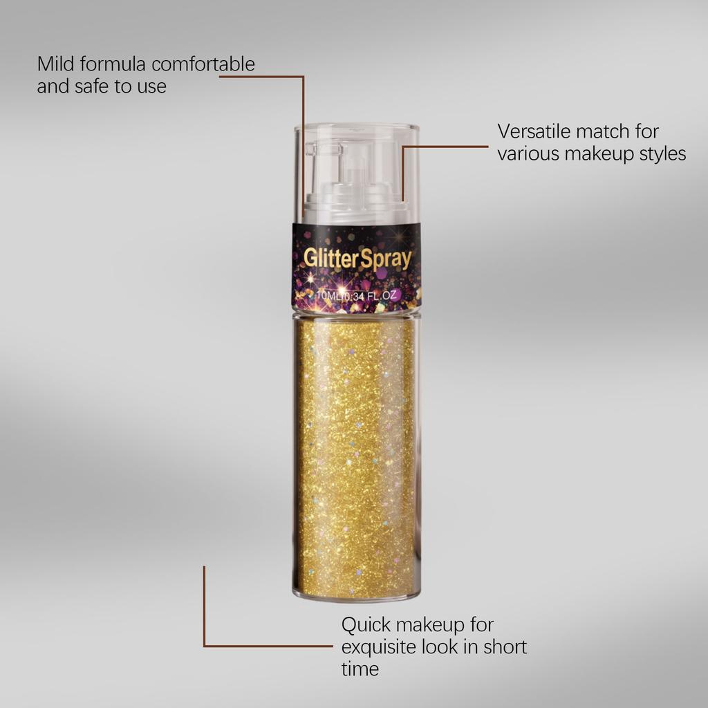 Spray Glitter Multiuso per Capelli e Corpo Scintillio a Lunga Tenuta Nebbia Fine Glitter Make-up Flacone da 10ML Applicazione Facile Formula Sicura