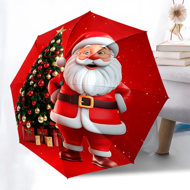 

1pc Christmas Santa Claus Design Automatic Folding Umbrella with 3-Fold Design, 8-Bone Iron Frame, Outdoor, Festive Gift for Fans, Travelers, Daily Us