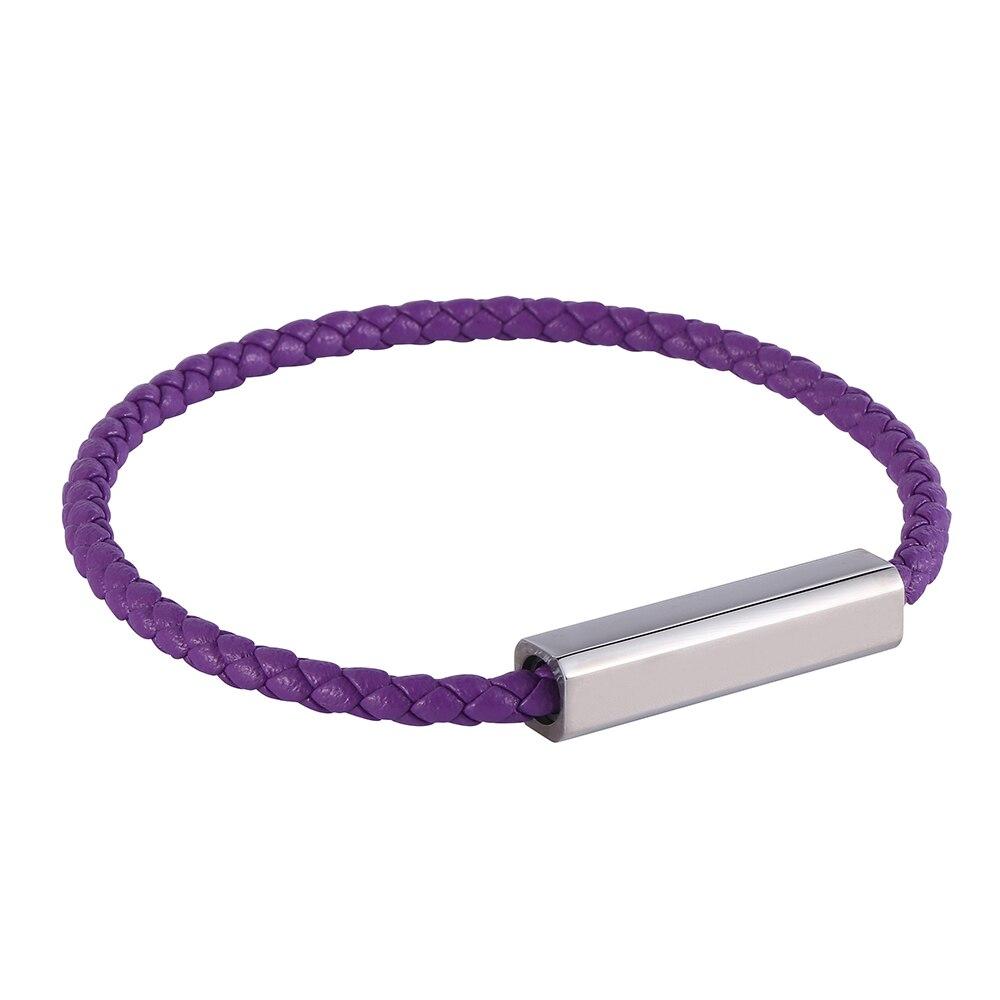 

Фиолетовый кожаный браслет для мужчин с застежкой из нержавеющей стали, мужские браслеты ручной работы, плетеный кожаный браслет 205mm фиолетовый