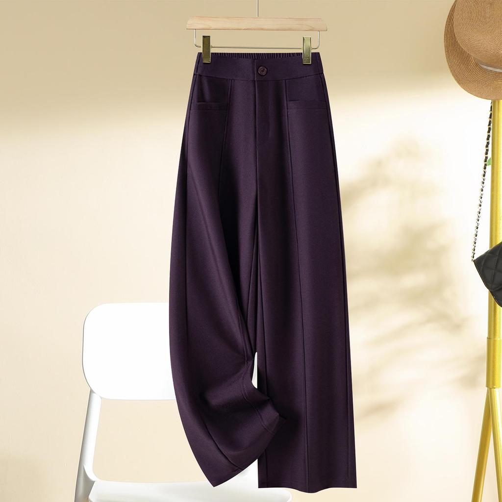 2025 Spring & Autumn Women's Purple High-Waisted Wide-Leg Pants: Loose Drape, Popular Straight-Leg Fit