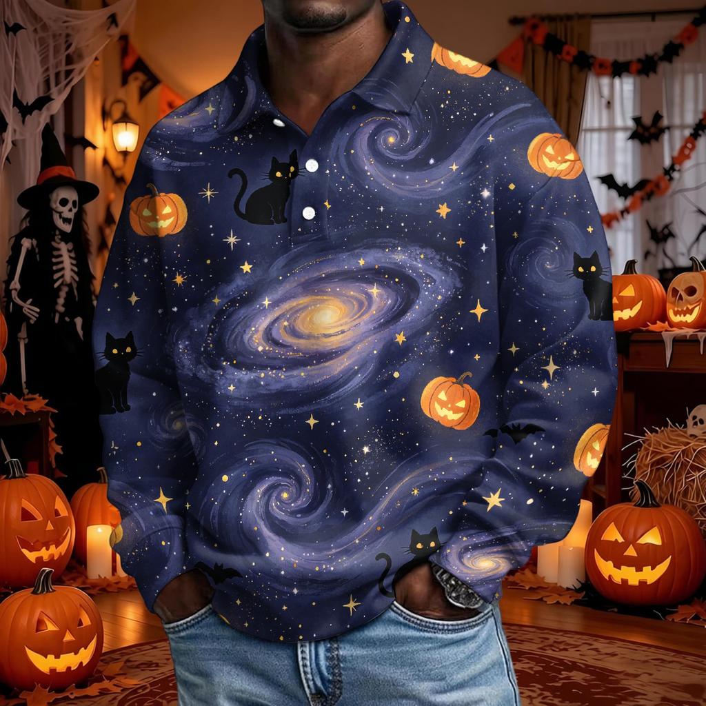 Men's Halloween Long Sleeve Button Up Shirt for Party and Casual Wear