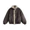 Unisex Retro Suede Cotton Puffer Jacket Winter Warm Oversized Parka With Stand Collar Side Pockets