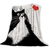 Schwarz-Weiß-Katzenmuster Flanell-Kuscheldecke für Sofa Bett Couch Weich Leicht Gemütlich Kinder Erwachsene Reisen Camping Geschenke