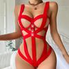 Ladies' Sexy Ribbon Spliced Backless Bodysuit Hollowed Out Bra Neck Collar And Weave Belt Intimates Women'S Exotic Underwear