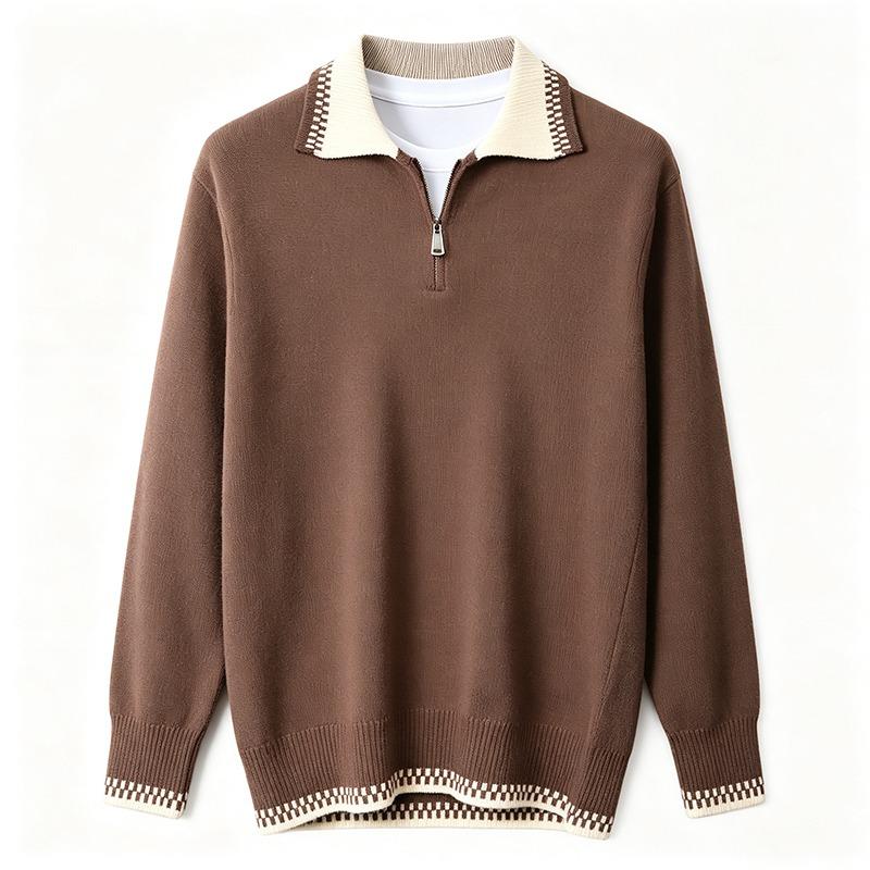 Mens Long Sleeve Quarter Zip Pullover Sweater | Casual Loose V Neck Sweaters with Thumb Hole, Collared Ribbed Knit Jumper Tops, Over