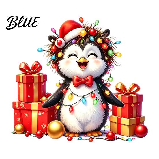 DIY Christmas Window Ornaments Spotted Puppy/Penguin Static Sticker Cute Watercolor Animal Glass Stickers with Colorful Lights & Gift Boxes Puppy or