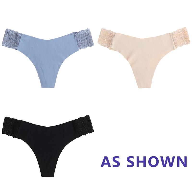 Sexy Ice Silk Panties Low-waist Traceless G-String Thong Lingerie Ladies Large-sized Breathable Lace Underpants