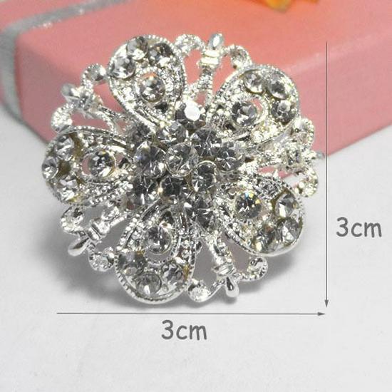 Silver Alloy Flower Lapel Pin with Crystal Rhinestones - Exquisite Micro-inlaid Design Brooch