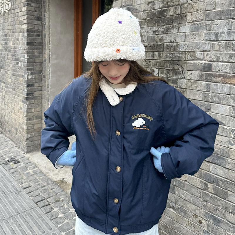 American baseball jersey winter new women's college style small loose thickened embroidered down cotton jacket