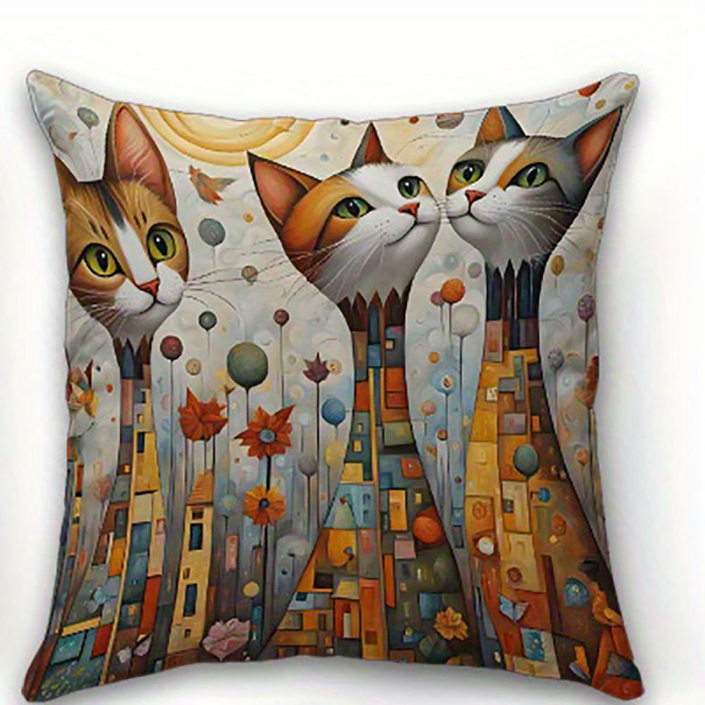 1/4pcs Artistic Cat-Printed Pillowcases Sofa cushion cover home bedroom room decoration