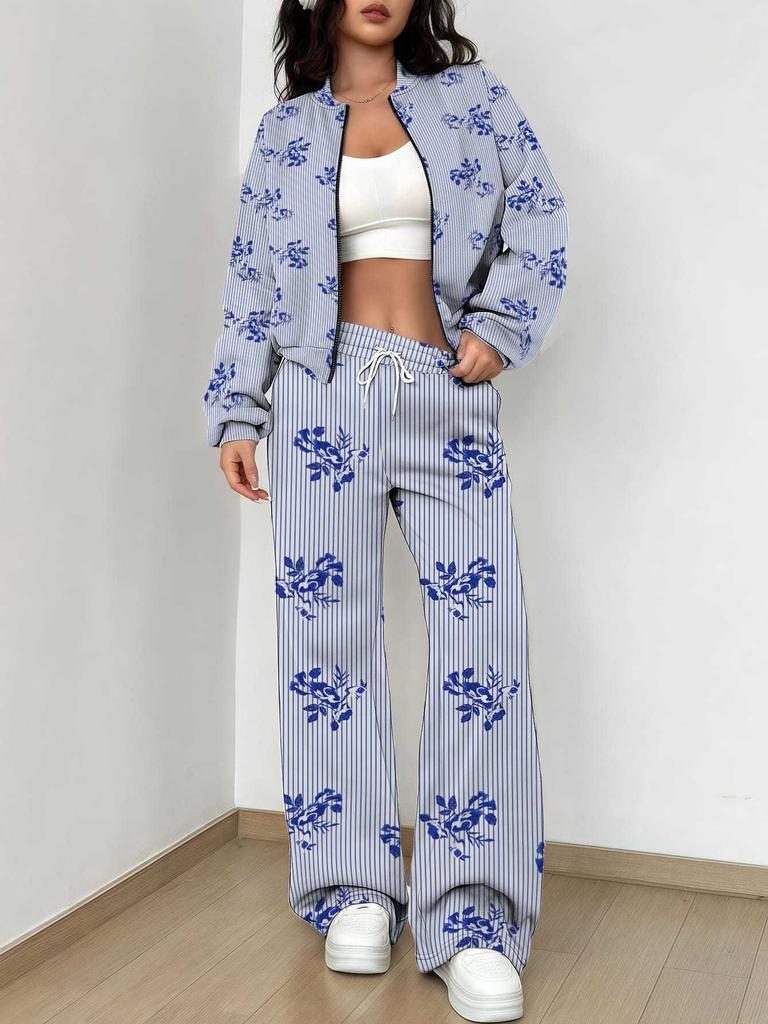 Black Retro Style Explosion Autumn and Winter New European and American Women's Clothing Flower Printing Suit Women