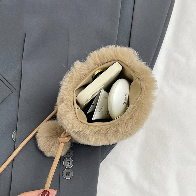 Yogodlns New Plush Shoulder Bag For Women, Mini Solid Color Plush Wallet, Cute And Versatile For Coins, Cell Phone Pouch
