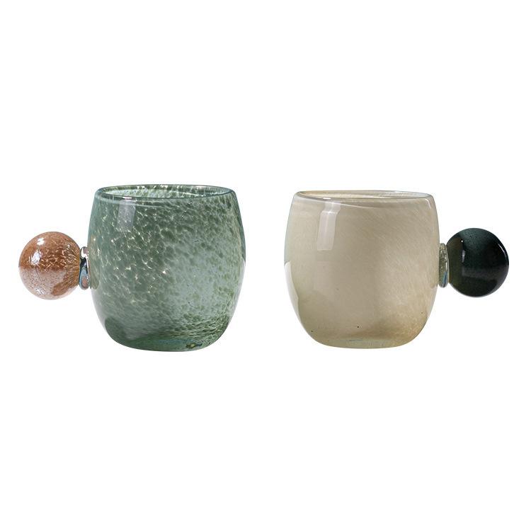 Geometric Glass Water Cup Spherical Handle Coffee Mug Glazed Glass Vase Mugs Coffee Cups Wine Glasses Drinking Glasses