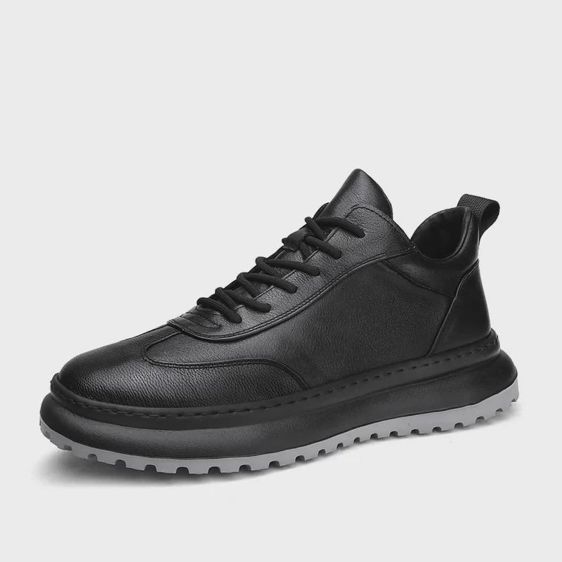 Men's Genuine Microfiber Casual Leather Shoes - Non-Slip, Trendy, and Ideal for Autumn/Winter.