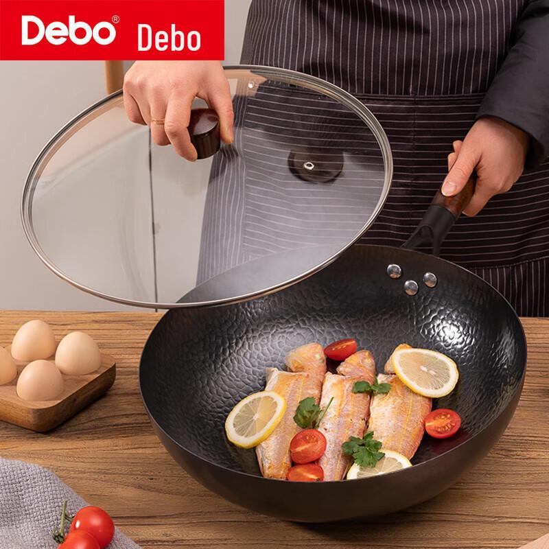 Debo 32cm Fine Iron Wok with Lid
