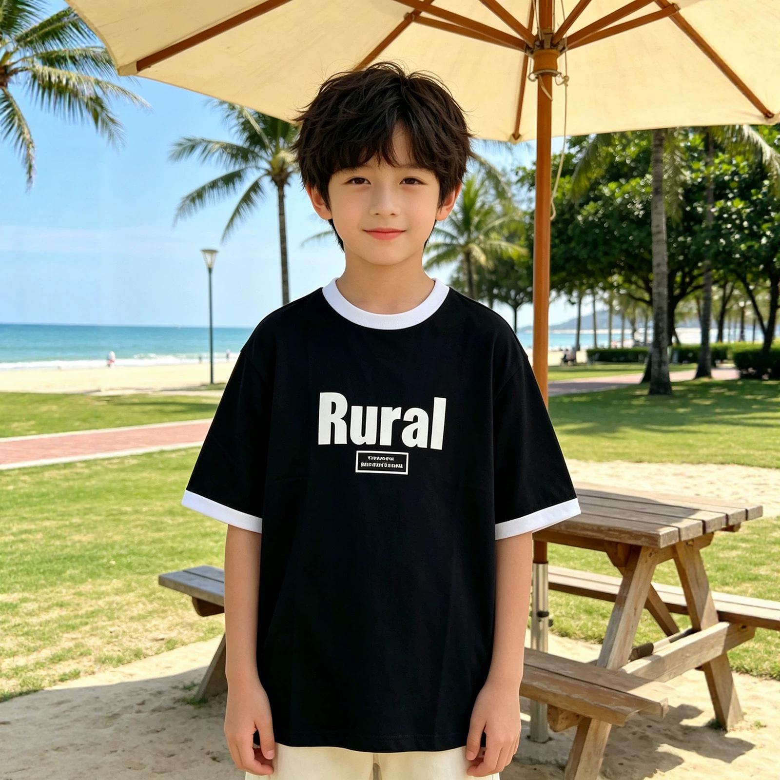 Boys Summer Letter Print Pure Cotton Short-Sleeve T-Shirt - Trendy Children s Clothing 130 cm