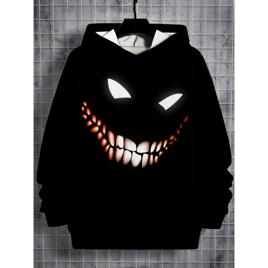 Boys' 3D hooded sweatshirt, suitable for Halloween parties, lightweight and durable, featuring a bright pumpkin design