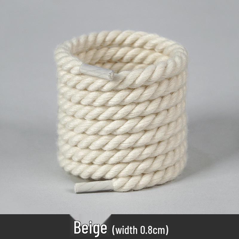 White Polyester Cotton Three-Strand Round Shoelaces - Versatile for Casual or Board Shoes (Pair)