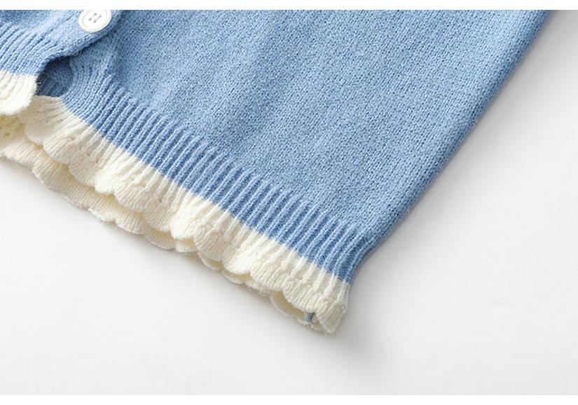Bai Lu Blue Lace Trim Knit Cardigan: Autumn/Winter Soft, Cozy, Trendy Sweater