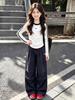 Girls' Embroidered Letter Two-Piece Set: Drawstring Wide-Leg Pants & Base Layer Top for Autumn 2026