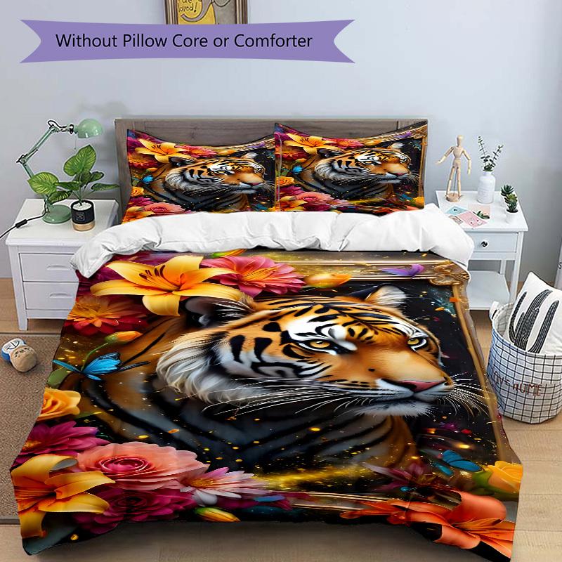 3pcs Tiger Portrait Duvet Cover Set -Includes 1 Duvet Cover and 2 Pillowcases, No Quilt Core, All-Season Home Decor Yy251111093