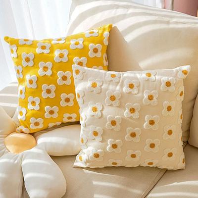 Plush Flower Pillow Cover Spring Summer Throw Pillow Case Farmhouse Decor Pillow Case with Hidden Zipper for Sofa Bed Home Decoration
