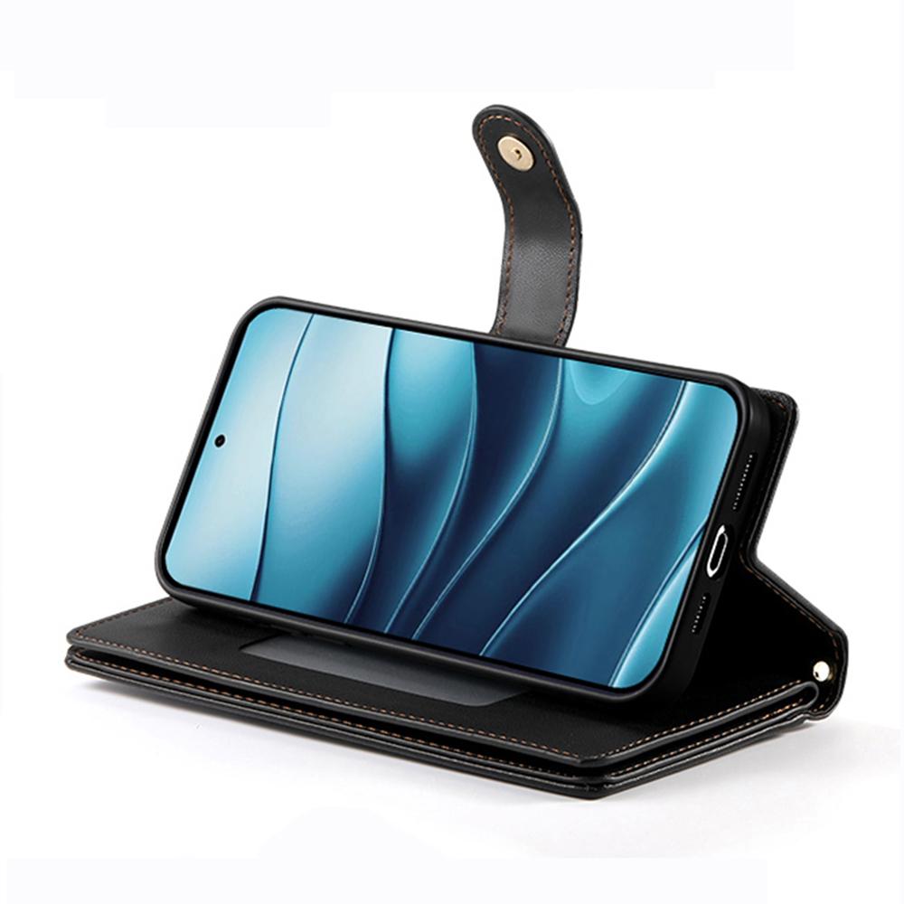 DF-011 For Xiaomi Redmi Note 14 4G (164.84mm) Case Zipper Pocket Wallet Leather Phone Cover with Straps