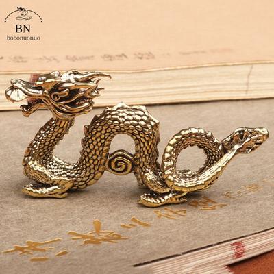 Latón Macizo Dragón del Zodíaco Pequeña Estatua Adorno de Escritorio Figuritas de Bestia Mítica China Decoraciones Retro para el Hogar Feng Shui Artesanía