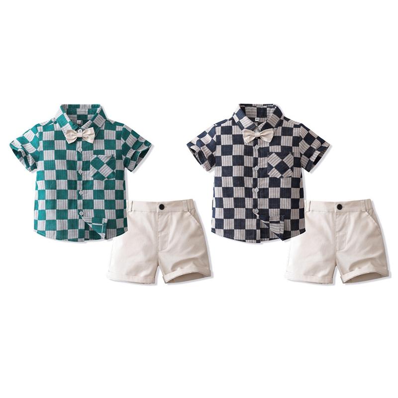 

Boys Short Sleeved Plaid Shirt And Shorts Set Children s Clothing Set 90