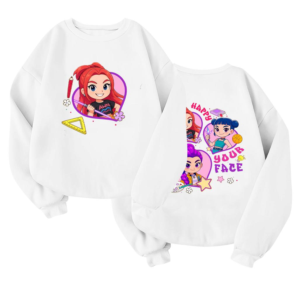 Children's Fashionable Lightweight Long-sleeved Round Neck Pullover With Pockets Printed Pullover