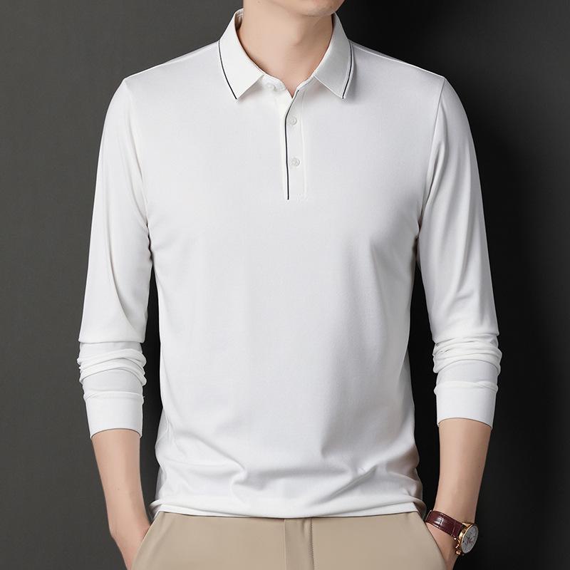 Men's Polo Spring and Autumn Long-sleeved T-shirt Men's Lapel Simple Business Youth Loose Large Size Dad Wear