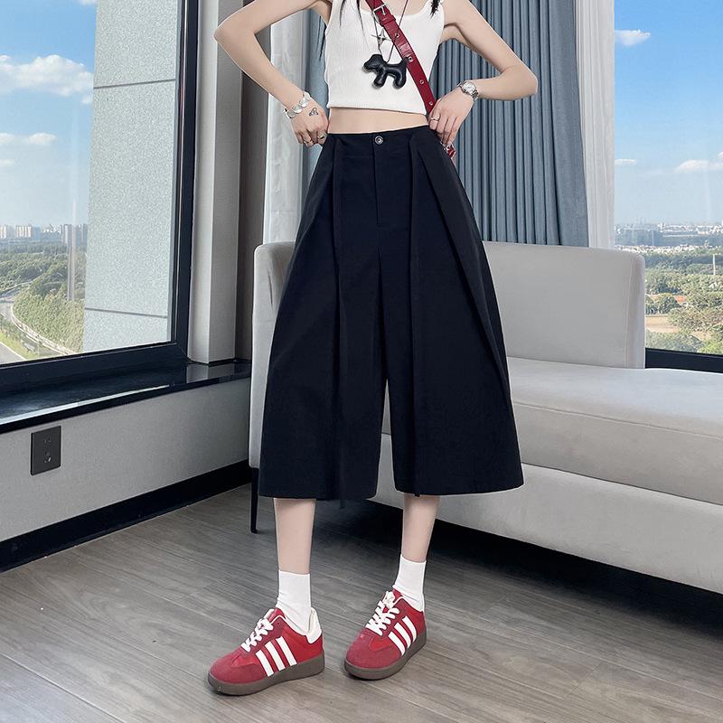 

Women s High-Waisted Wide-Leg Cropped Pants - Slimming, Versatile, and Lightweight for Spring and Summer M чорний