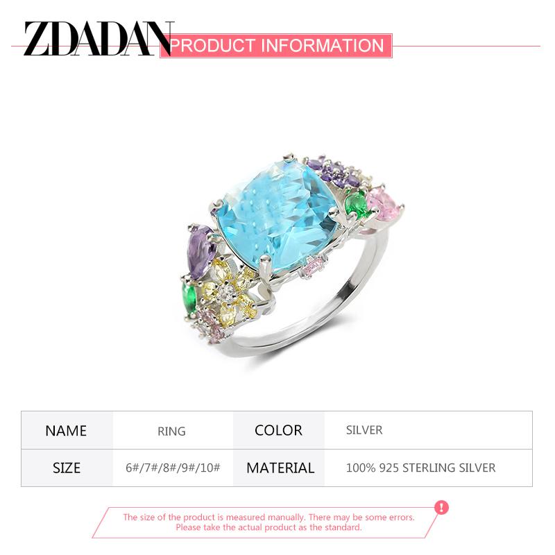 925 Sterling Silver Square Gemstone Ring for Women Fashion Glamour Gift Wedding Jewelry