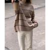 2023 Retro Japanese Striped Half-High Collar Sweater for Women: Thick, Loose, and Long-Sleeved for Autumn and Winter