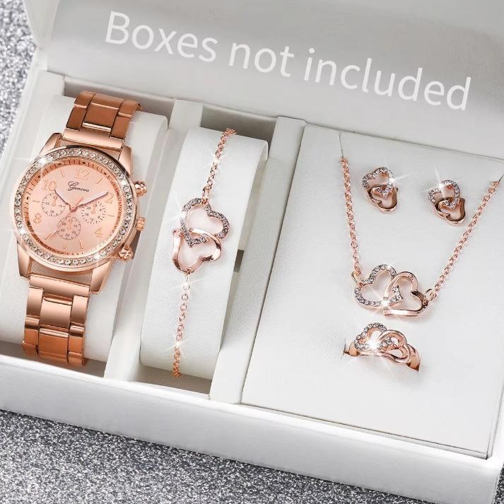 Korean Version Of Women'S Business Steel Belt Diamond-Encrusted Watch Three-Eye Quartz Watch Women'S Fashion Butterfly Bracelet Set Watch