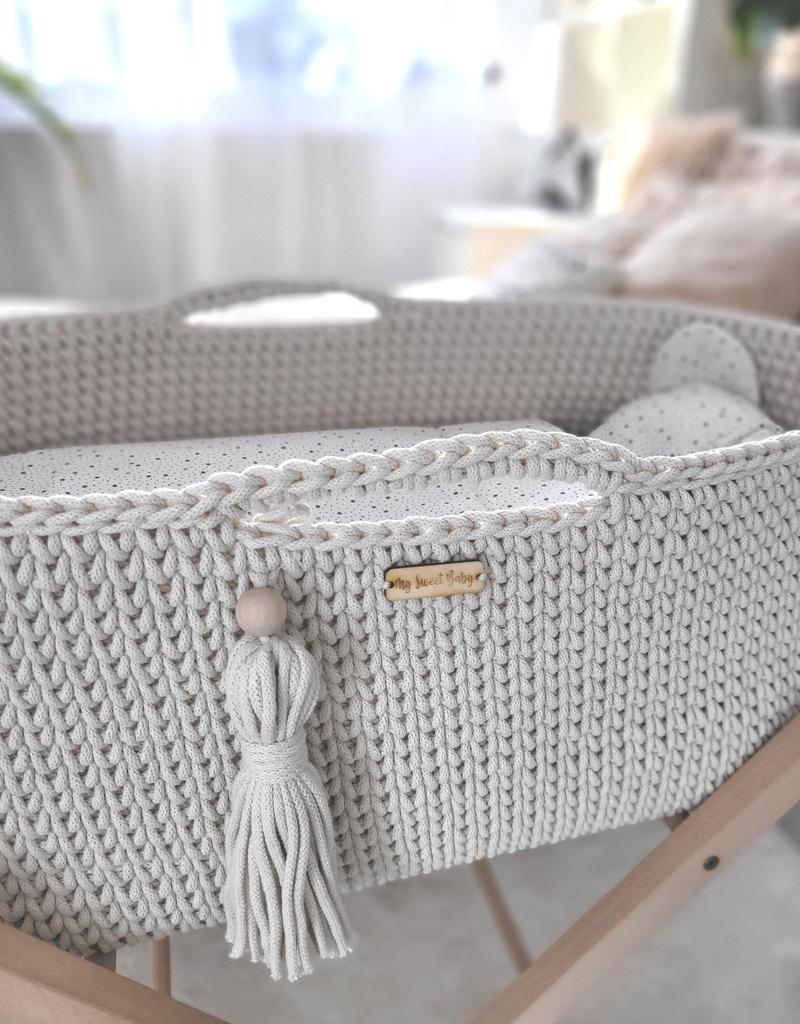 BOHO Handmade Moses Basket with Stand - Cream