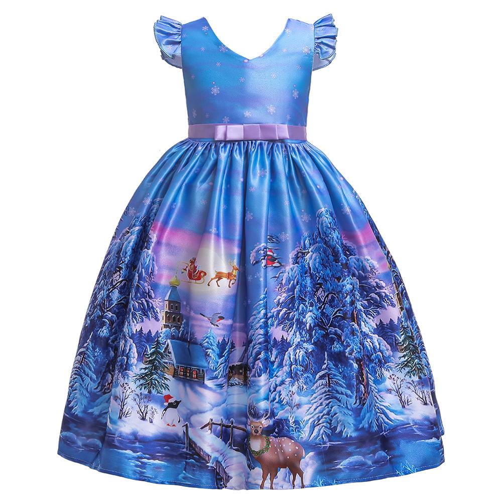 Vestido de Piano de Cetim de Desenho Animado de Natal Europeu e Americano para Meninas